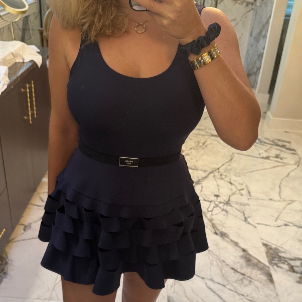Prada Navy blue with silver logo elastic belt. NEW